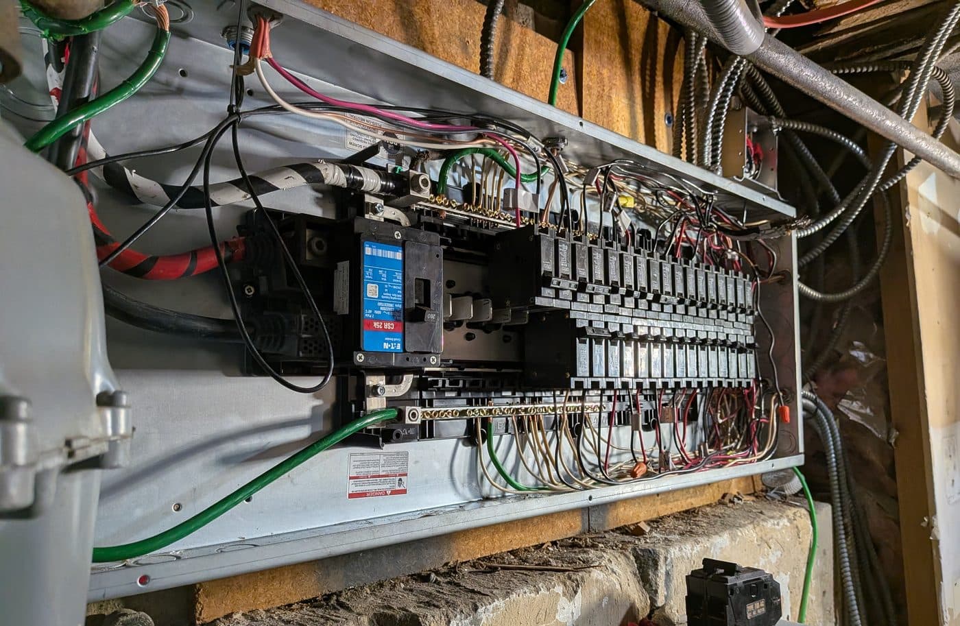 Completed electrical panel rewire — fully wired and terminated